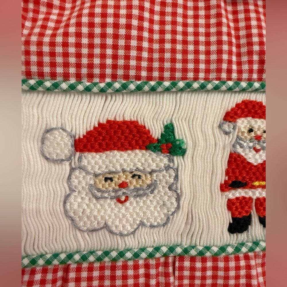 ANN+ REEVES Red Gingham Baby Romper with Christmas Embroidery Newborn NWOT - Picture 4 of 6